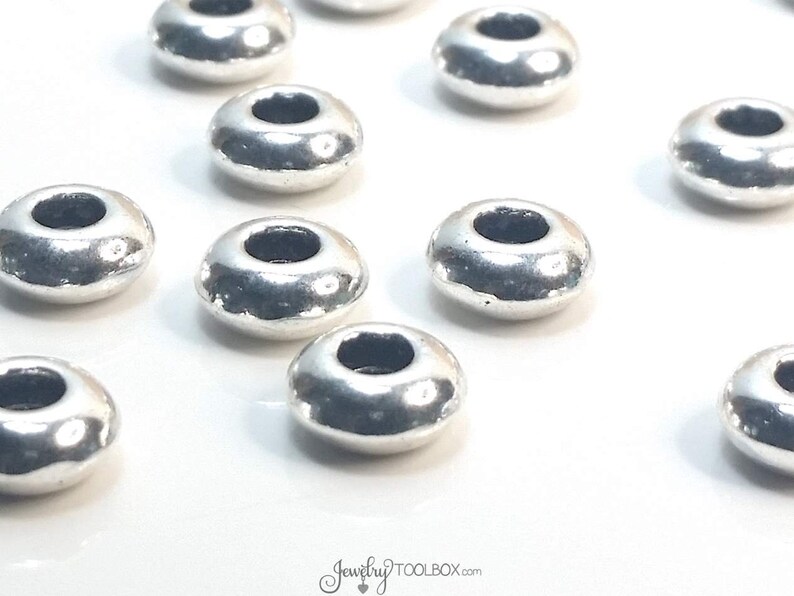 Silver Rondelle Beads Pewter Extra Large Hole Beads Antique Etsy