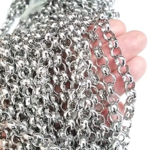 Stainless Steel Rolo Chain, Jewelry Making Chain, Bulk Chain, Stainless Chain, 7mm Round Open Links, Lot Size 2 to 10 Feet, #1945