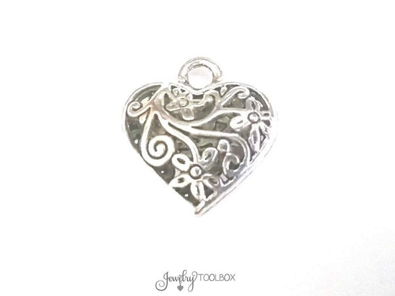 Heart Cross Filigree Charm Pendant Sterling Silver Antique Finish, Pendant Only Heart Cross Filigree Charm Pendant Sterling Silver Antique Finish, Pendant Only