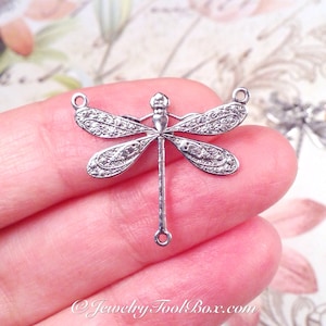 Dragonfly Necklace Connector Pendant, 22x25mm, 3 Loops, Antique Sterling Silver, Large, Made in the USA, Nickel Free, Lot Size 6 to 20, #06S