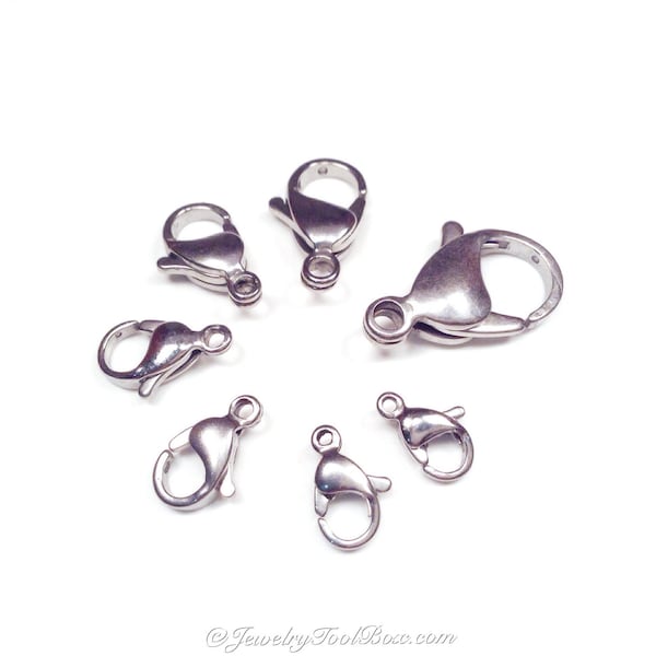 BULK Stainless Lobster Clasps, 100 Pieces, 9mm 10mm 11mm 12mm 13mm 15mm, 17mm or 19mm, Jewelry Making Findings, Hypoallergenic