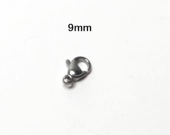 Lobster Clasp, Stainless Steel, 9mm x6x3, Necklace, Bracelet Making Supplies, Hypoallergenic, Lot Size 15 to 25, #1329