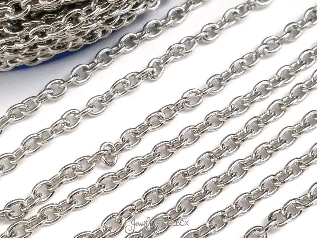 5m/lot Stainless Steel Rolo Link Necklace Chains Bulk Findings 2mm