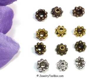 Flower Bead Caps, Nickel Free Jewelry Findings, Antique Copper or Antique Gold , 3x6mm, Fits 4mm & Up, Lot Size 100 Pieces #2017