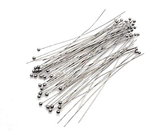 Long Thin Ball Pins, Stainless Steel, 70mm, 2 3/4 inch, 0.5mm, 24 gauge, Hypoallergenic, Lot Size 50 (Approximately), #1309