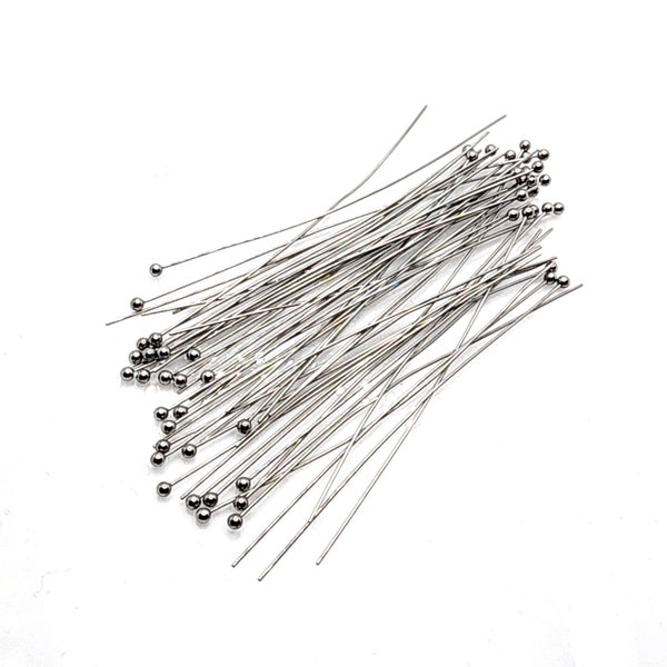 Long Thin Ball Pins, Stainless Steel, 70mm, 2 3/4 inch, 0.5mm, 24 gauge, Hypoallergenic, Lot Size 50 (Approximately), #1309