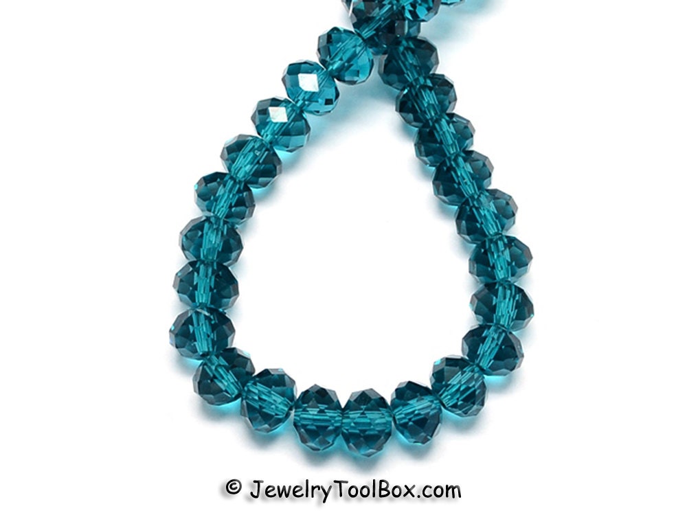 TEAL Crystal Rondelles, Dark Cyan Faceted Glass Abacus Beads, 16 to 2…