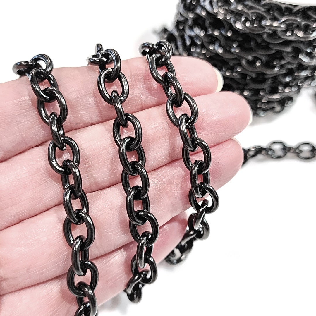 Extra Thick Black Stainless Steel Jewelry Chain, Open Links, 10.5x8x2mm