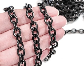 Extra Thick Black Stainless Steel Jewelry Chain, Open Links, 10.5x8x2mm, Choose from 2 to 5 Feet, #1968-1 B