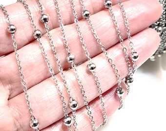 Satellite Chain, Stainless Steel, Soldered Flat Oval 2.5mm links with 4mm Rondelle Stations, Lot Size 4 to 10 Feet, #1952