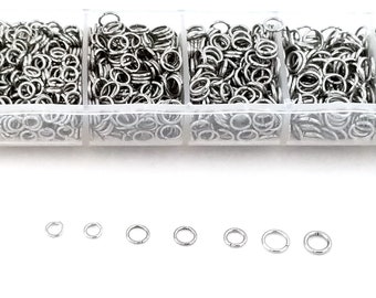Small Thin Jump Ring Kit, 2500 Assorted Light Duty Stainless Steel, 23 to 18 Gauge (0.6mm to 1mm), Open or Closed Unsoldered, JRK 3SC 3SO