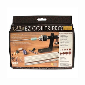 May include: A black and brown Wire EZ Coiler Pro Deluxe Kit for coil making. The kit includes an Easy Coiler Pro with a mountable base, nine non-tapered round mandrels, a chuck key, and a leatherette storage case. The kit is designed for creating coils, jump rings, and beaded coils.