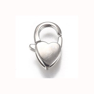 12mm Heart Lobster Clasps, Polished 316 Stainless Steel 12x7.5x3mm, Necklace Bracelet Clasps, Non-Tarnish, Lot Size 3 to 50 Clasps, #1360-12