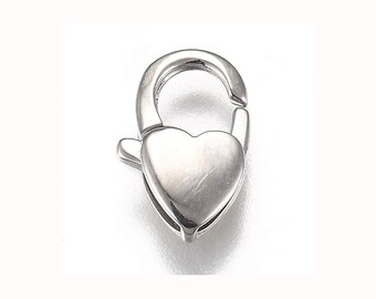 12mm Heart Lobster Clasps, Polished 316 Stainless Steel 12x7.5x3mm, Necklace Bracelet Clasps, Non-Tarnish, Lot Size 3 to 50 Clasps, #1360-12