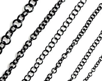 Black Stainless Steel Jump Rings, Closed (unsoldered) Connected Rings, Priced by the Foot, Choose Your Ring Size