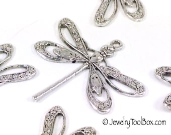 Filigree Dragonfly Charms, Pendant, 21x24mm, 1 Loop, Antique Silver, Large, Made in the USA, Lead Free, Nickel Free, Lot Size 4 to 10, #08S