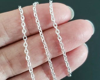 Bright Silver Plated Stainless Steel Chain, Soldered Closed Oval 2x1.5mm Links,0.4mm thick, Lot Size 2 to 20 feet, #1902 BS