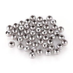 5mm Round Beads, Stainless Steel, 2mm Hole, 304 Grade Stainless, Hypoallergenic, Non Tarnish, Lot Size 50 to 500, #1512