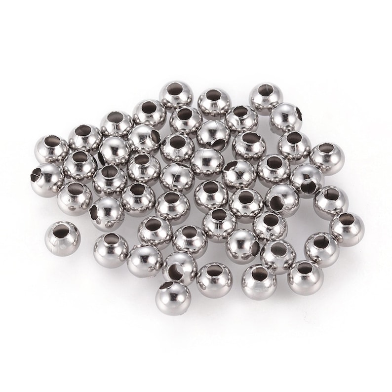 5mm Round Beads, Stainless Steel, 2mm Hole, 304 Grade Stainless, Hypoallergenic, Non Tarnish, Lot Size 50 to 500, #1512 image 1