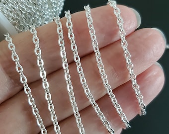 Bright Silver Plated Stainless Steel Chain, Soldered Closed Oval 3x2.5mm Links, 0.6mm thick, Lot Size 3 to 20 feet, #1904 S