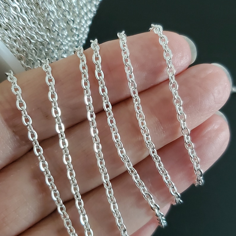 Bright Silver Plated Stainless Steel Chain, Soldered Closed Oval 3x2.5mm Links, 0.6mm thick, Lot Size 3 to 20 feet, 1904 S image 1