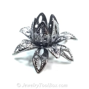 Filigree Flower Bead Caps, Black, Multiple Layer Flower, Bendable, Moldable, Vintage Look, 2mm Hole, Lot Size 20 to 50, #2054