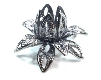 Filigree Flower Bead Caps, Black, Multiple Layer Flower, Bendable, Moldable, Vintage Look, 2mm Hole, Lot Size 20 to 50, #2054