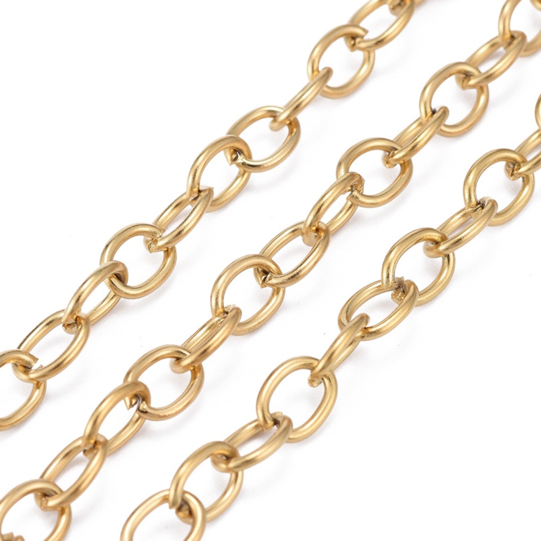 Gold Stainless Steel Jewelry Chain, Non Tarnish Chain, 8x6mm Oval Open
