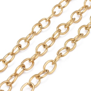 Gold Stainless Steel Jewelry Chain, Non Tarnish Chain, 8x6mm Oval Open Links, Lot Size 2 to 10 Feet #1935 G