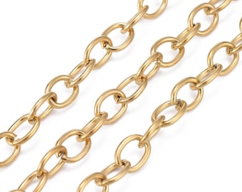 Gold Stainless Steel Jewelry Chain, Non Tarnish Chain, 8x6mm Oval Open Links, Lot Size 2 to 10 Feet #1935 G