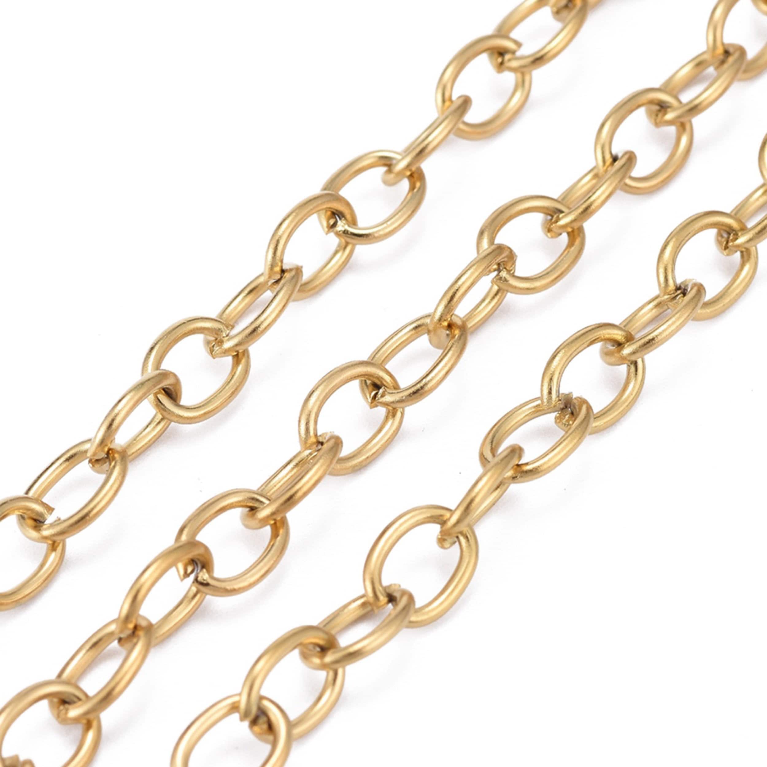 1meter Stainless Steel Gold Color Oval Embossing Chains For - Temu