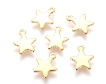 50 breloques étoiles dorées, acier inoxydable, toutes petites, 10 x 8,5 x 1 mm, hypoallergénique, ne ternit pas, lot de 50 breloques, #1606 gr