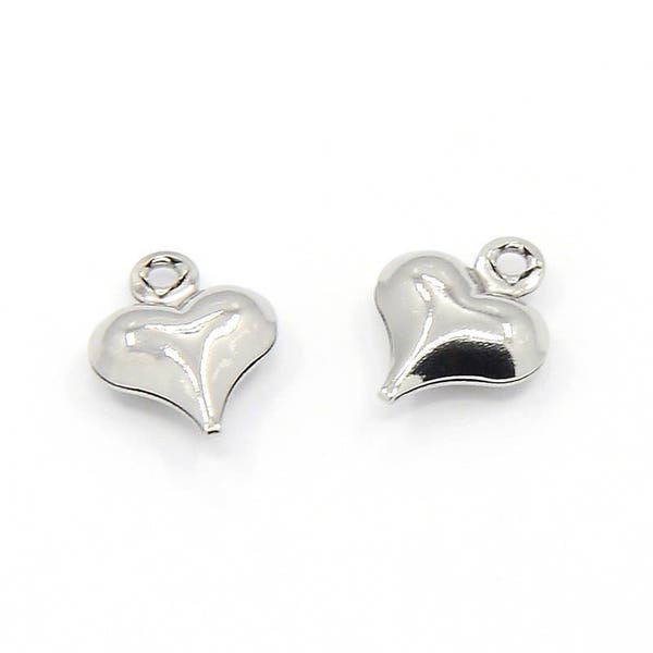 Tiny Puffy Hearts, Stainless Heart Charm, Valentine Charm, Choose from 2 Sizes, Lot Size 50 to 100, #1534