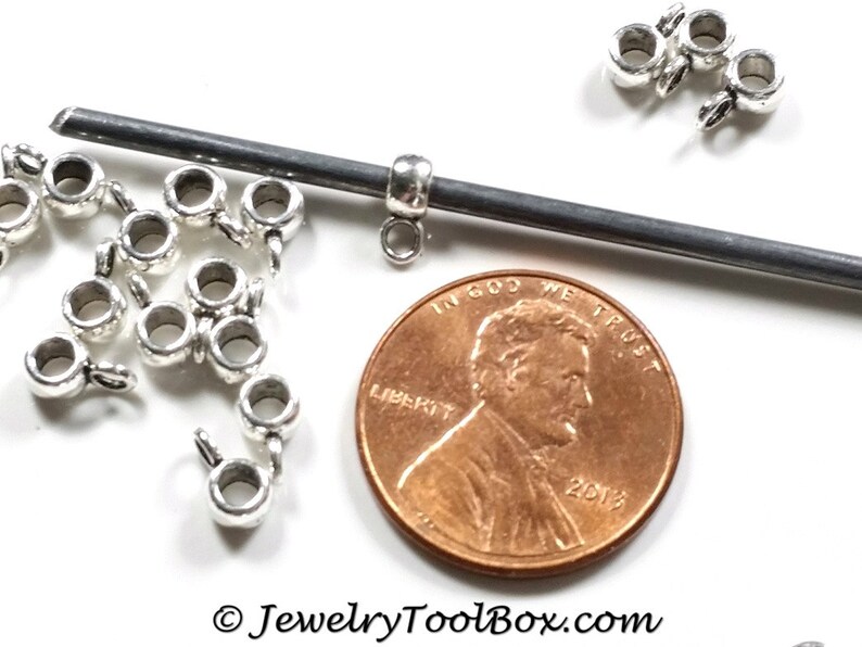 TINY Antique Silver Pewter Jewelry Making Supplies #1245 3mm Hole Lead Free 7x3mm Charm Pendant Bails 2mm Loop Lot Size 25 to 200
