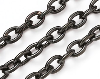 Épaisse chaîne de fabrication de bijoux en acier inoxydable noir, chaîne de bracelet, 6 x 8 x 1,5 mm, lot de 2 à 10 pieds, #1932-1 BL