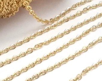 Gold Stainless Steel Chain, Bulk Jewelry Making Chain, Non Tarnish, Approx 3x2mm Links, 2 to 20 feet, #1909  G