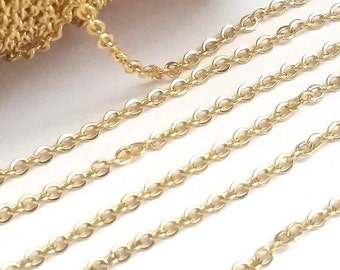 Gold Stainless Steel Chain, Bulk Jewelry Making Chain, Non Tarnish, Approx 3x2mm Links, Lot Size 2 to 20 feet, #1909  G