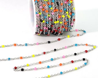 Colorful Enamel Stainless Station Chain, Lot Size 2 to 10 Feet, #1000 CLR