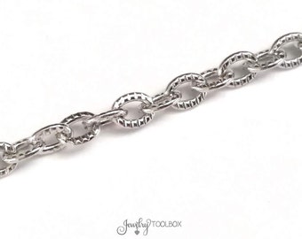 Stainless Steel Jewelry Making Chain, Textured Chain, 3x4mm Oval Link Chain,  Bulk Chain, Hypoallergenic, Non Tarnish, 4 to 20 feet, #1031 C