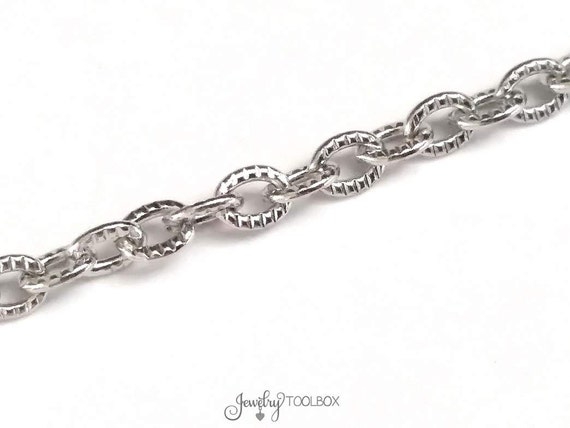 Stainless Steel Jewelry Making Chain, Textured Chain, 3x4mm Oval Link Chain,  Bulk Chain, Hypoallergenic, Non Tarnish, 4 to 20 Feet, 1031 C 