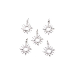 5 Sun Pendant Charms, Stainless Steel Jewelry Finding, 16x11mm, Lot Size 5 Suns, #1680