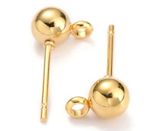 5mm Or InOx Ball Post Ear Stud, Front Facing Loop, 0.8mm Pin, Jewelry Making Findings, Lot Size 10 to 50 Pieces, #1368G