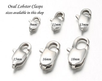 Oval Lobster Clasp, Stainless Steel, Choose Your Size, Hypoallergenic, Non-Tarnish, Lot Size 4 Clasps, #1362