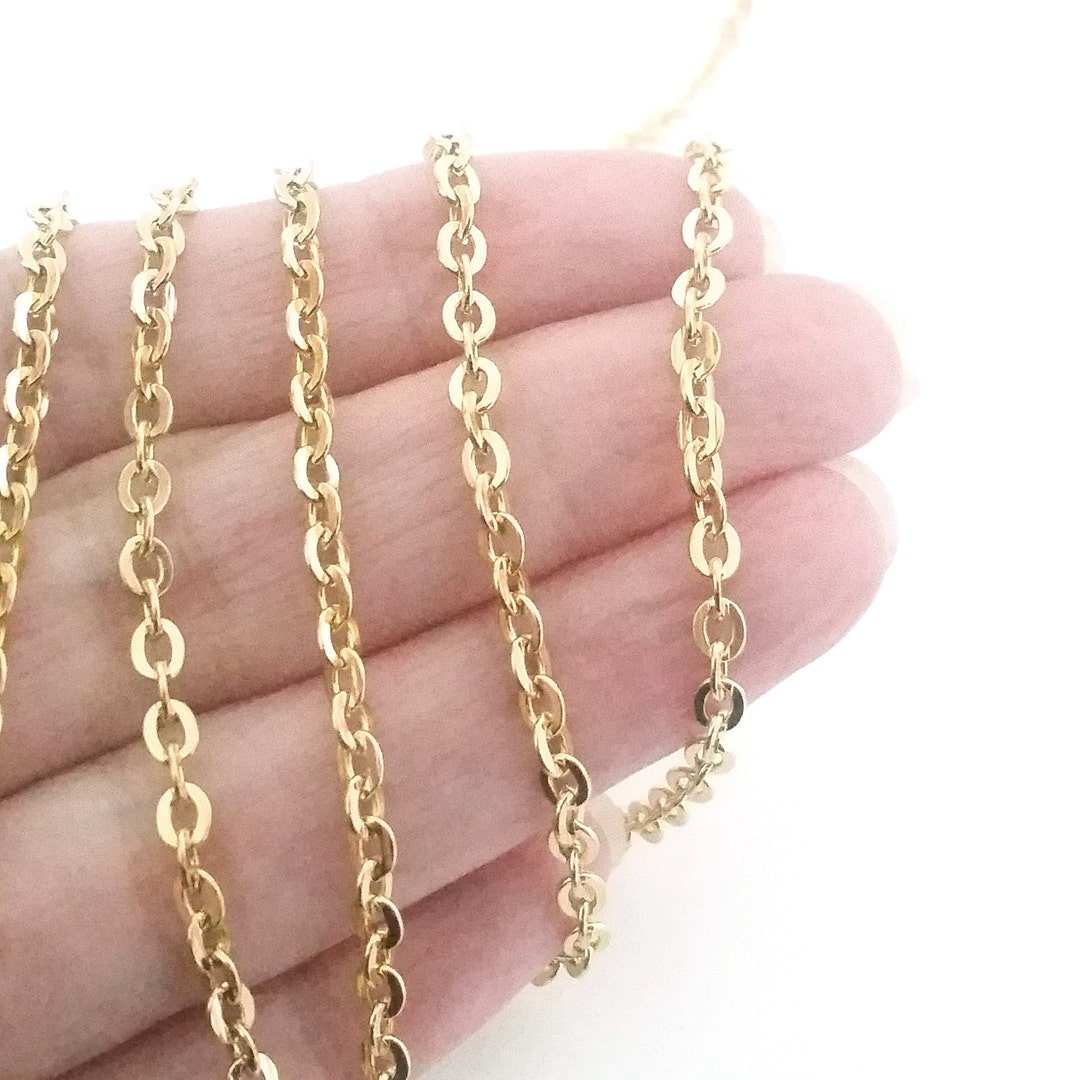 Gold Stainless Steel Jewelry Chain, 3x4mm Oval Open, Flattened Links