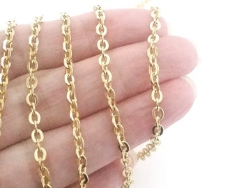 Gold Stainless Steel Jewelry Chain, 3x4mm Oval Open, Flattened Links, Hypoallergenic, Non Tarnish, Lot Size 2 to 20 Feet, #1906 G