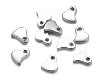 Tiny Heart Charms, 50 Pieces Stainless Steel Chain End, Terminator, Hypoallergenic, Non-Tarnish, Lot Size 50, #1604