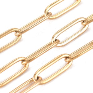 Paperclip Chain, Gold Stainless Steel Soldered Closed Links 12x4x1mm, Jewelry Making Chain,  Choose 2 to 15 Feet, #1982 G