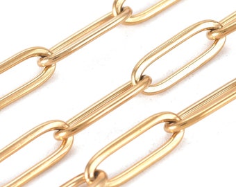 Paperclip Chain, Gold Stainless Steel Soldered Closed Links 12x4x1mm, Jewelry Making Chain,  Choose 2 to 12 Feet, #1982 G