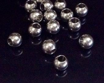 6mm Stainless Steel Beads, Round, 3.0mm Hole, 316L Grade Stainless, Hypoallergenic, Non Tarnish, Lot Size 30 to 50, #1502