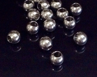6mm Stainless Steel Beads, Round, 3.0mm Hole, 201 Grade Stainless, Hypoallergenic, Non Tarnish, Lot Size 30 to 50, #1502